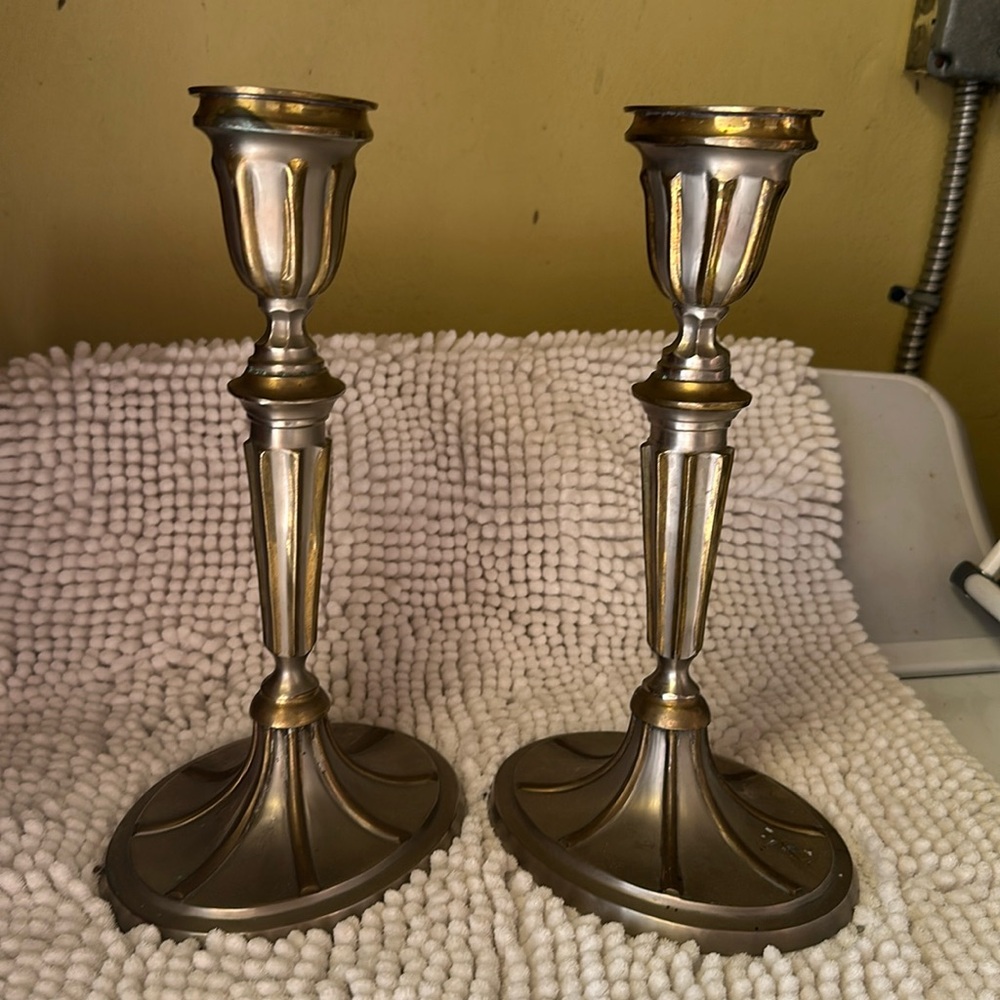 Pewter and Brass Candlestick
Holders - - Picture 1 of 3